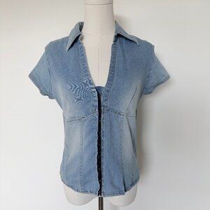 Vintage Periscope Denim Hook Top | Y2K Fitted Jean Corset Shirt